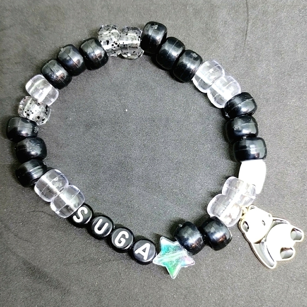 Handmade BTS Suga kandi bracelet with panda charm